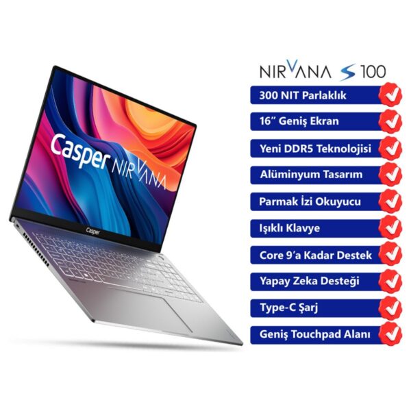 Casper Nirvana S100 Intel Core i7 13620H 16GB 1TB SSD Freedos 16″ Taşınabilir Bilgisayar S100.1362-BF00X-G-F