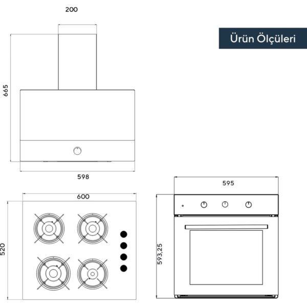 KUMTEL Dizayn Siyah Cam Ankastre Set