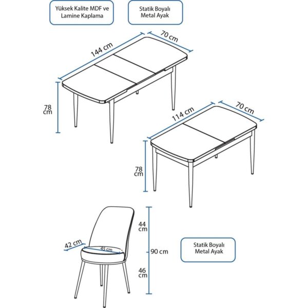 Concept Han Serisi 70 x 114 Cm, Açılabilir Mdf Mutfak Masa Takımı, Beyaz Masa ve 4 Sandalye
