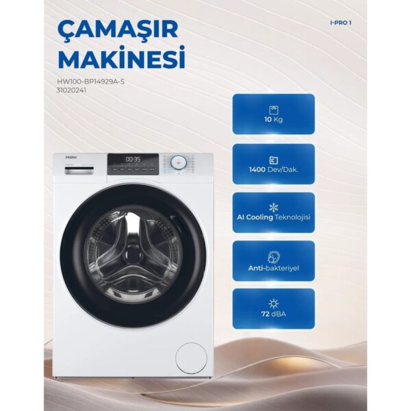 Haier HW100-BP14929A-S 10 kg 1400 Devir Çamaşır Makinesi