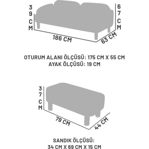 Zem Ramos Bohem Koltuk Takımı, Açık Krem (2 Adet Üçlü Kanepe 1 Adet Orta Sehpa)
