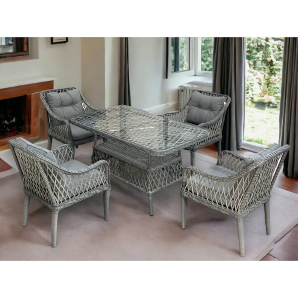MEDYA 4 SANDALYE+MASA(70*120) BAHÇE BALKON MUTFAK TAKIMI,GRİ(ASOS3)