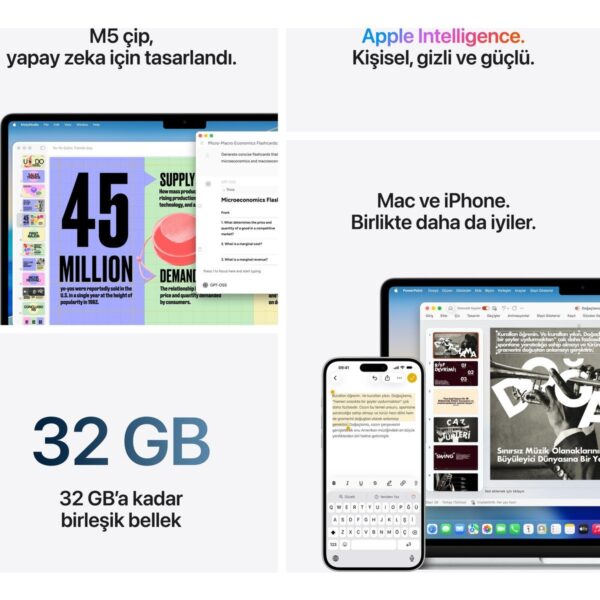 Apple MacBook Air M5 16GB 512GB SSD macOS 13″ Taşınabilir Bilgisayar Gümüş MDH74TU/A ( 2 Yıl Apple Türkiye Garantili )