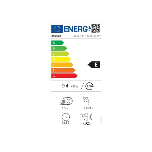Grundig Gpdf 5711 5 Programlı Bulaşık Makinesi – E Enerji Sınıfı, 13 Kişilik Kapasite, Sessiz Çalışma Özelliği