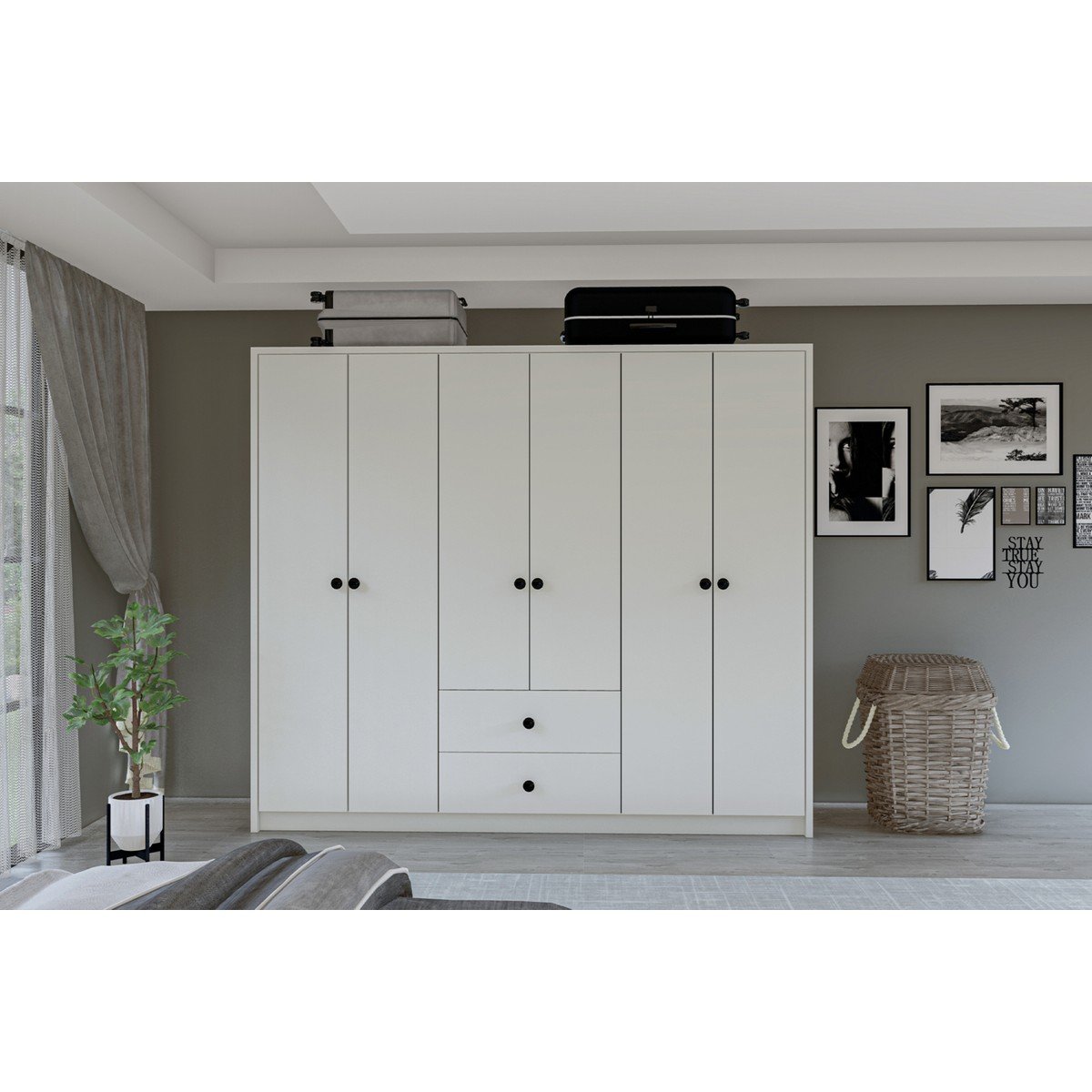 Metalia Gm 069 Delüx 6 Kapı 2 Çekmeceli Düğme Kulplu Gardırop