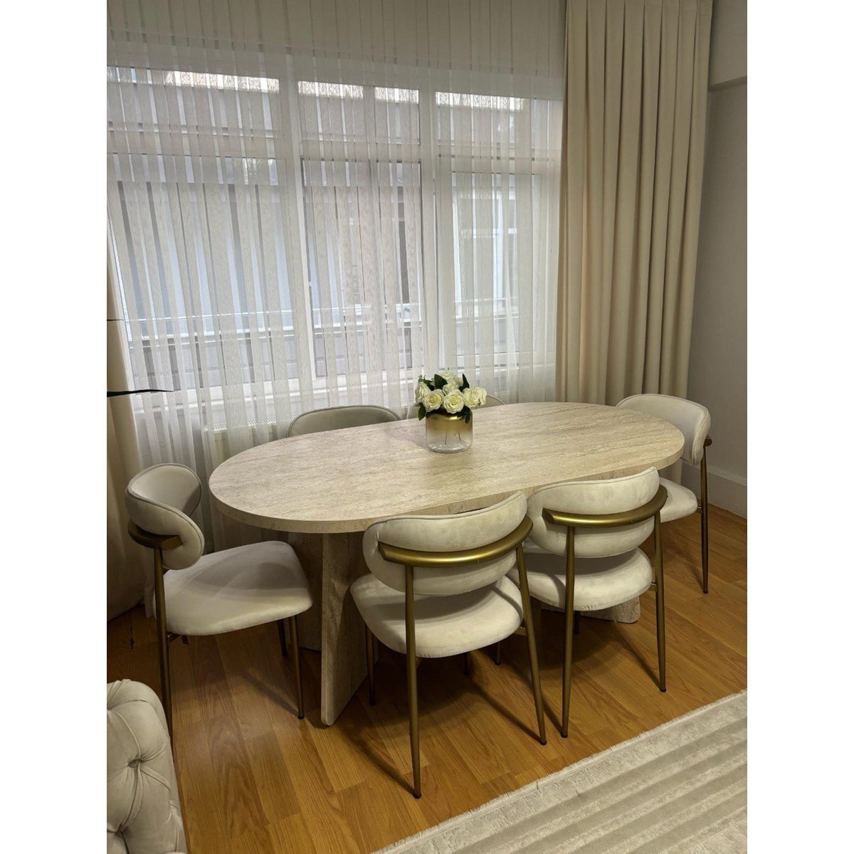 Norte Bohem Bella 6 Kişilik Ahşap Masa Takımı Modern Tasarım MDF Oval Masa Takımı İskandinav Takım